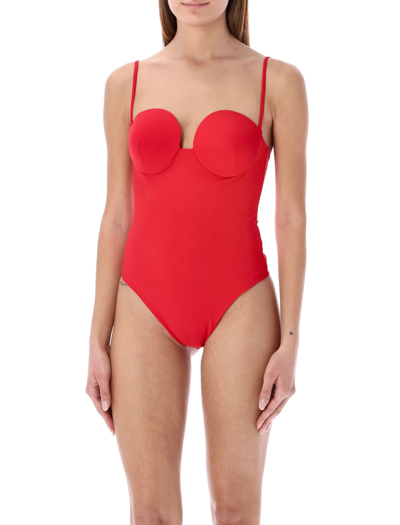 Shop Magda Butrym Retro Bustier Swimsuit In Red
