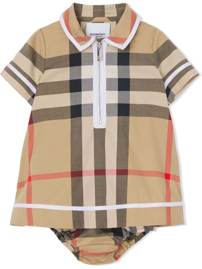 Shop Burberry Beige Stretch-cotton Dress In Check