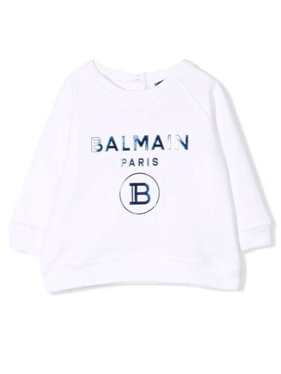 Shop Balmain White Cotton Sweatshirt In Bianco