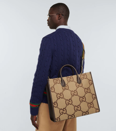 Shop Gucci Jumbo Gg Tote Bag In Camel Eb/n.ac/law.po