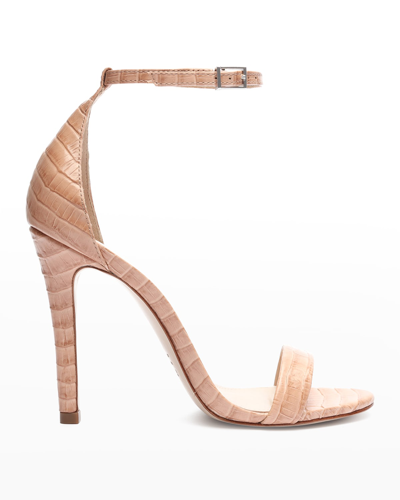 Shop Schutz Cadey Lee Croc-print Stiletto Sandals In Sweet Rose