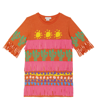 Shop Stella Mccartney Fringed Cotton And Linen Dress In Multicolor