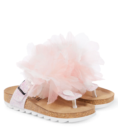 Shop Monnalisa Ruffle-trim Sandals In Glitter Rosa Antico