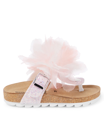Monnalisa Ruffle-trim Sandals In Glitter Rosa Antico