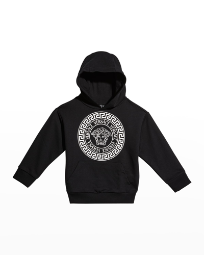 Shop Versace Boy's Medusa Logo Pullover Hoodie In Black White