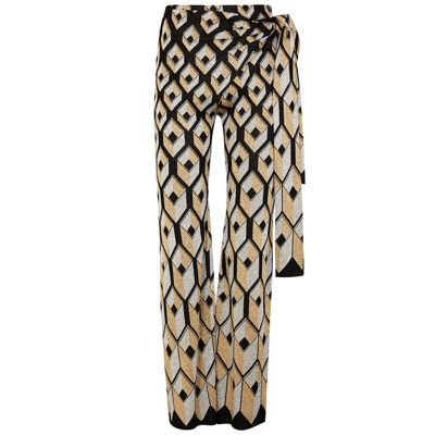 Shop Paco Rabanne Geometric-intarsia Metallic-weave Trousers In Multicoloured