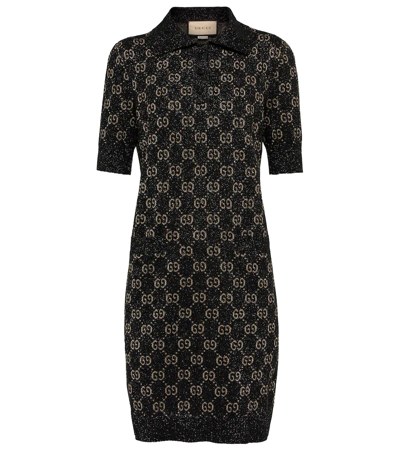 Shop Gucci Lamé Gg Jacquard Minidress In Black/beige/gold