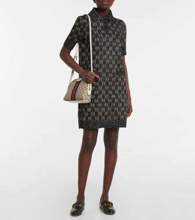Shop Gucci Lamé Gg Jacquard Minidress In Black/beige/gold