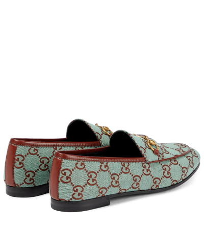 Shop Gucci Jordaan Gg Canvas Loafers In Azure-brown/mine.red