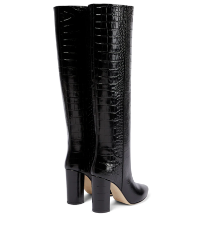 Shop Paris Texas Croc-effect Leather Knee-high Boots In Carbone