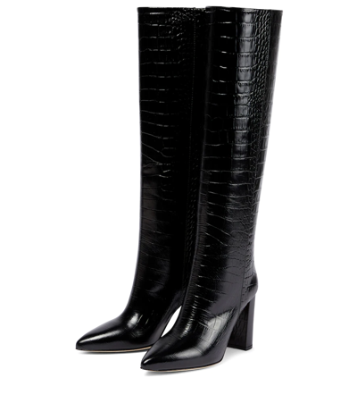 Shop Paris Texas Croc-effect Leather Knee-high Boots In Carbone