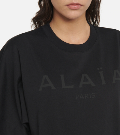 Shop Alaïa Logo Jersey Bodysuit In Noir/noir