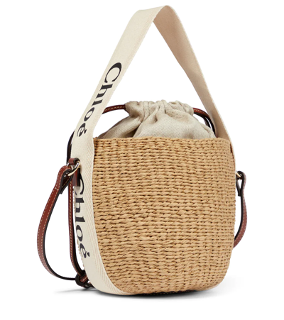 Chloé X Mifuko Woody Small Raffia Bucket Bag In Brown