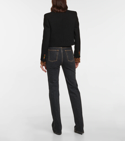 Saint Laurent Women's Cropped Jacket In Boucle Tweed In Black