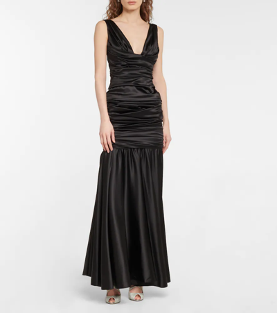 Shop Dolce & Gabbana Ruched Silk-blend Satin Gown In Nero