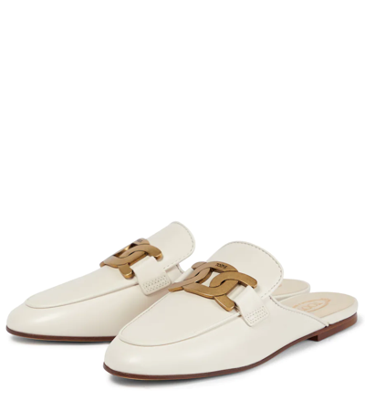 Shop Tod's Kate Leather Slippers In Neutrals