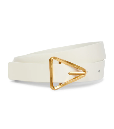 Shop Bottega Veneta Grasp Leather Belt In White/gold