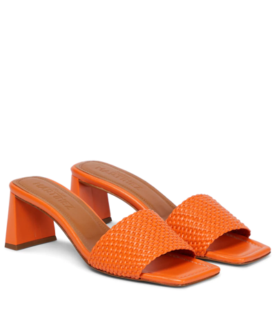 Shop Souliers Martinez Carioca 60 Woven Leather Sandals In Mandarina