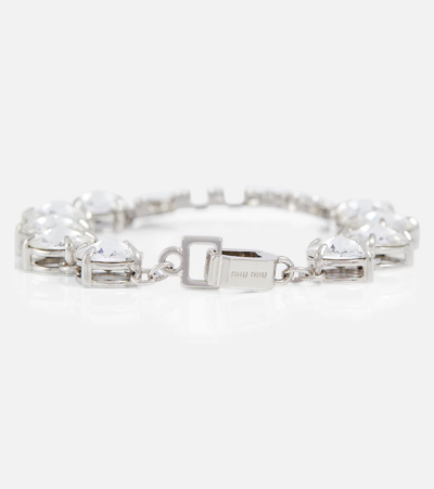Miu Miu Logo Crystal-embellished Bracelet In Acciaio+crystal