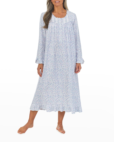 Shop Eileen West Floral Cotton Jersey Long-sleeve Nightgown In Periflwh