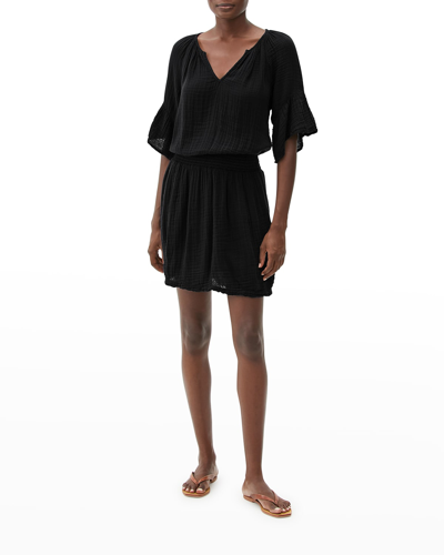 Shop Michael Stars Katelyn Smocked-waist Peasant Dress In Black