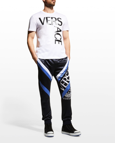 Shop Versace Men's Logo Lettering T-shirt In Optical White
