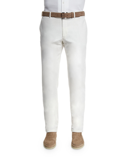 Shop Loro Piana Men's Comfort Slim-stretch Cotton Trousers In Optical White