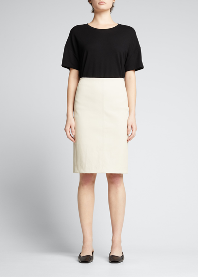 Shop Theory Leather Pencil Skirt In Chalk