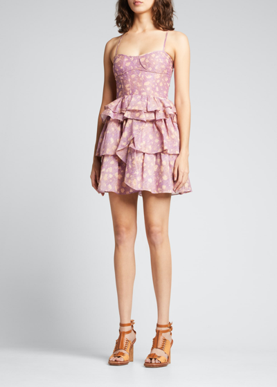 Shop Ulla Johnson Celina Fit-&-flare Bustier Dress In Lavender Handprin