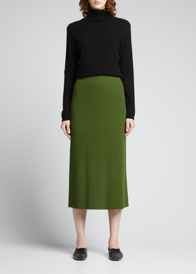 Shop Vince Ribbed Midi Pencil Skirt In Green