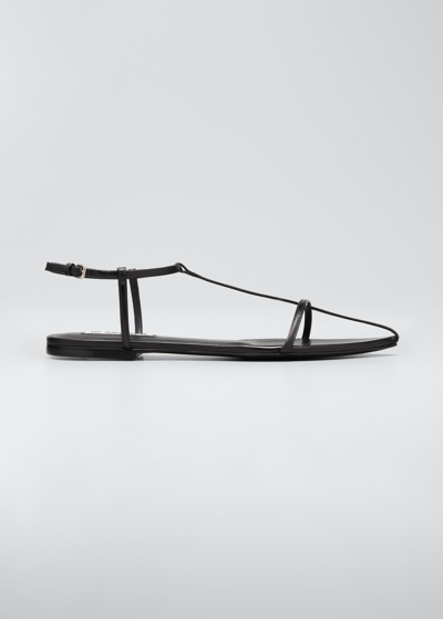 Shop Jil Sander Tripon Pointed Leather Flat Sandals In Black