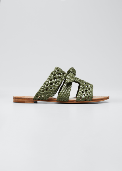 Shop Alexandre Birman Clarita Braided Knot Flat Sandals In Green Tea