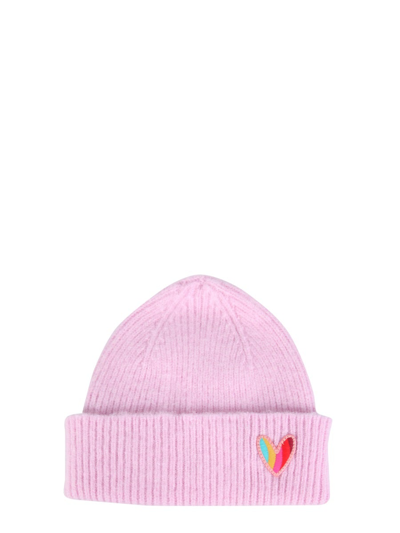 Shop Paul Smith Heart Patch Ribbed Knit Beanie In Pink