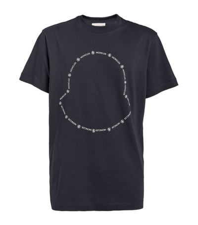 Shop Moncler Cotton Logo Outline T-shirt In Blue