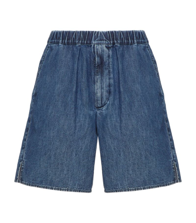 Shop Valentino Denim Bermuda Shorts In Blue