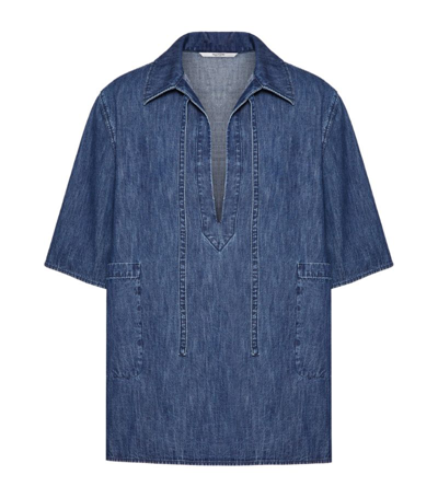 Shop Valentino V-neck Denim Shirt In Blue