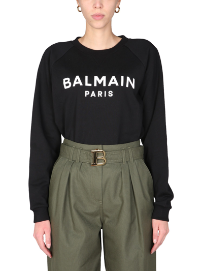 Shop Balmain Sweatshirt With Logo Print In Black