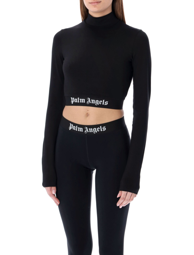 Shop Palm Angels Logo Printed Cropped Top In Black