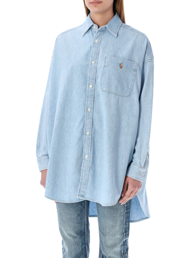 Polo Ralph Lauren Oversized Logo-embroidered Denim Shirt In Blue | ModeSens