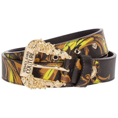 Shop Versace Jeans Couture Baroque Printed Logo Buckle Belt In Multi