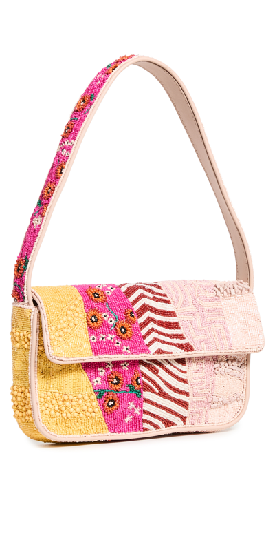 Shop Staud Tommy Beaded Bag In Pink Patchwork