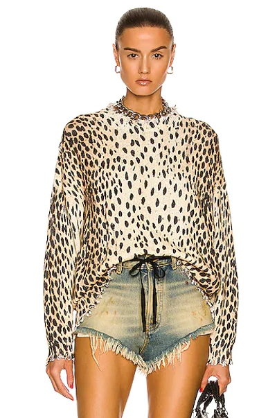 R13 Cheetah Print Distressed Oversize Cotton Jumper In Neutrals