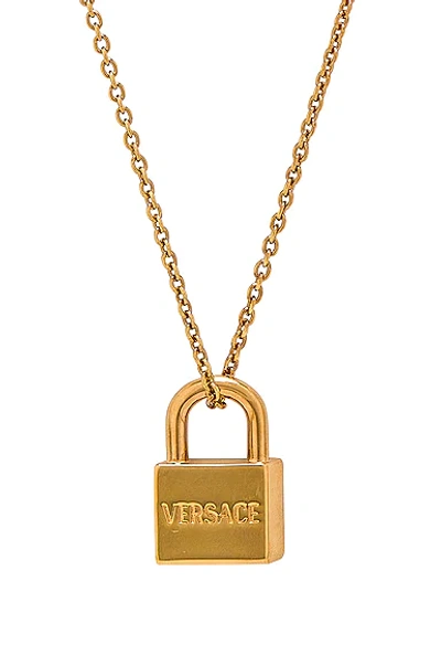 Shop Versace Lock Necklace In Oro