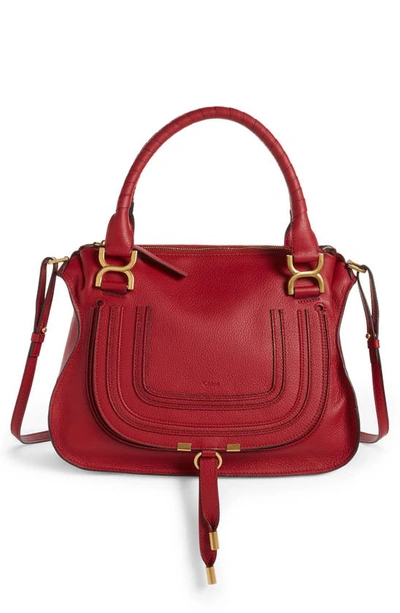 Shop Chloé Medium Marcie Calfskin Leather Satchel In Smoked Red