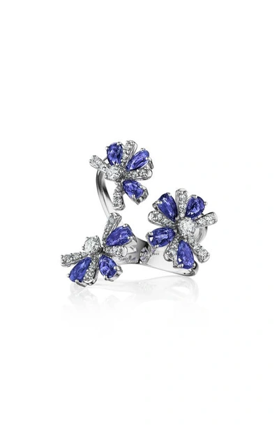 Shop Hueb Botanica Sapphire & Diamond Open Ring In White Gold