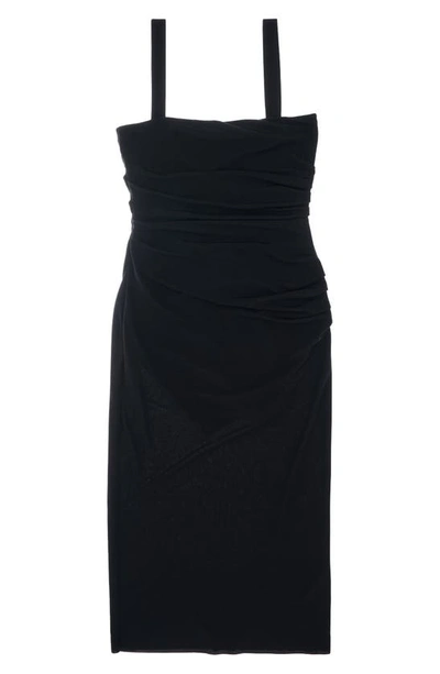 Shop Helmut Lang Ruched Crepe Dress In Basalt Black