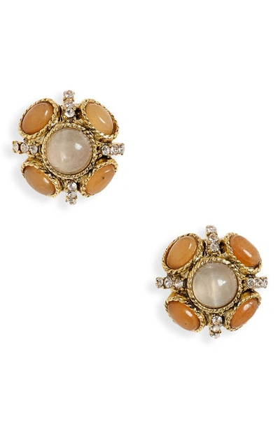 Shop Oscar De La Renta 14k Gold Button Stud Earrings In Pink