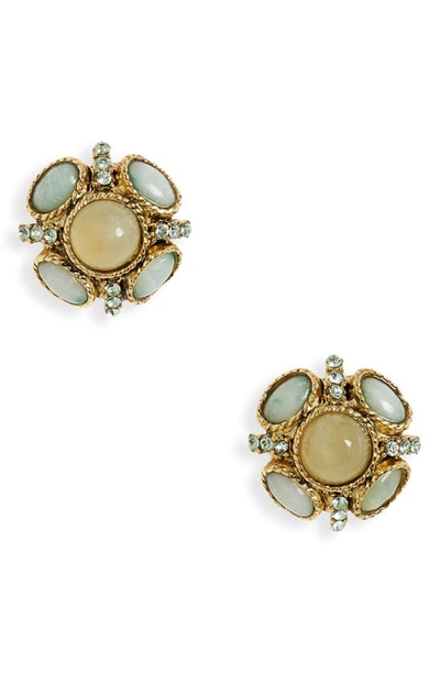 Shop Oscar De La Renta 14k Gold Button Stud Earrings In Jade
