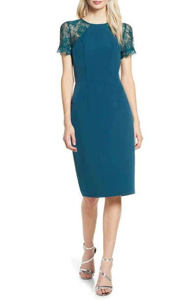 Shop Chi Chi London Tia Crepe & Lace Cocktail Dress In Teal