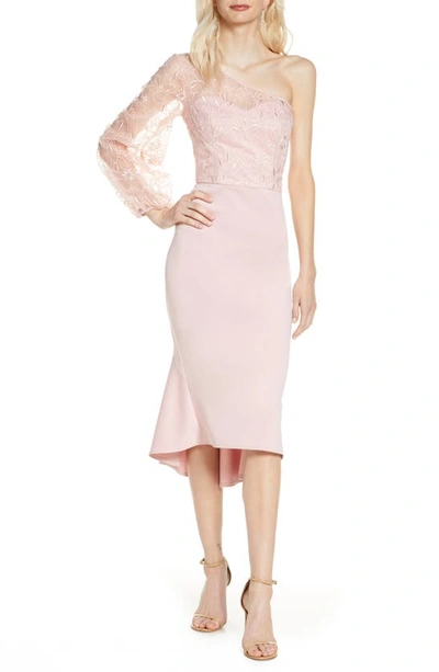 Chi Chi London Krissie One-shoulder High/low Cocktail Dress In Pink